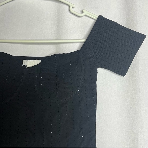 H&M Ribbed Off-the-shoulder Top Sweetheart Neckline Black Top Women’s Size Small - Picture 4 of 10